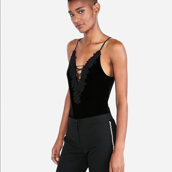 Express Pants - ✨3xHP✨ Petite Crochet Lace Velvet Thong Bodysuit✨